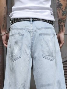 Manfinity EMRG Men's Light Wash Denim Bermuda Shorts With Zipper Details - Light Wash - View 4