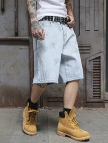 Manfinity EMRG Men's Light Wash Denim Bermuda Shorts With Zipper Details - Light Wash - View 6