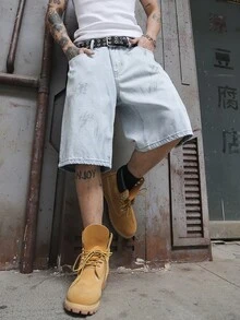 Manfinity EMRG Men's Light Wash Denim Bermuda Shorts With Zipper Details - Light Wash - View 8