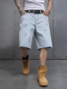 Manfinity EMRG Men's Light Wash Denim Bermuda Shorts With Zipper Details - Light Wash - View 1