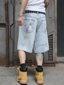 Manfinity EMRG Men's Light Wash Denim Bermuda Shorts With Zipper Details - Light Wash - View 2