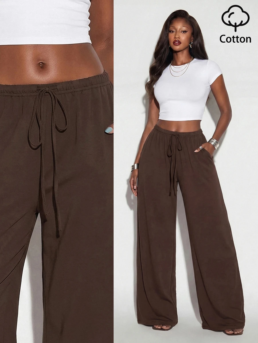 Normani 女款休閒百搭素色寬腿長褲