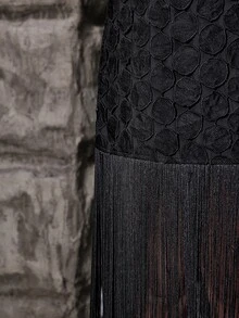 VOLUPTÉ CURVE Women's Spring/Summer Black Mid Length Dress Fringe Sleeveless Slim Fit,Elegant Casual Formal Vacation Beach Party Wedding Guest Dress - Black - View 9