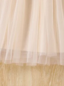 Souflis Young Girls Pink Bow Sweater Dress, Cute Ruffle Round Neck Long Sleeve Knit Dress - Beige - View 6