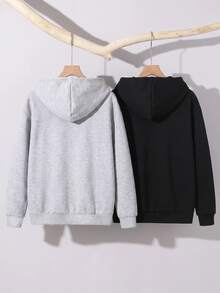 SHEIN Teen Boy Solid Color Zipper Casual Daily Long Sleeve Autumn Sweatshirt Pcs - Multicolor - View 2