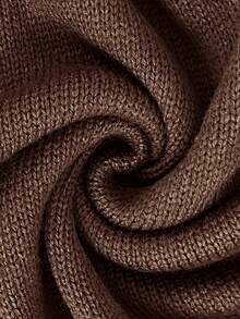 LUMIGAL Women's Loose Short Sweater With Collar, Coffee Brown Cable Knit Texture, Raglan Long Sleeves, Side Leather Patch, Ribbed Hem, Fall 2000s - Brown - View 8