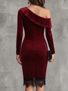 SHEIN LUNE ملابس الخريف للنساء فساتين ميدي للنساء - عنابي اللون - مشاهدة 2