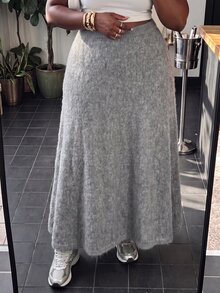 Slaydiva Plus Size Fuzzy Mohair Knit Maxi Skirt, High Waist ALine Flowy Long Skirt Fall - Grey - View 5