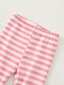 LMoss Kids Set 2 Potong LMoss Bayi Perempuan Rajut Warna Polos Motif Bunga Kerah Bulat dan Celana Panjang Bergaris Seragam Keluarga Pink Garis-Garis Musim Gugur - Berwarna merah muda - View 6