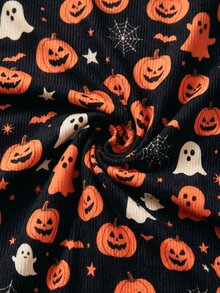 SHEIN LUNE Gaun Tali Bahu Tipis Motif Halloween Ukuran Besar - Hitam - View 8