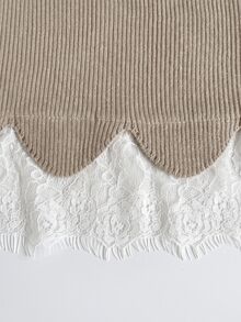 SHEIN Contrast Lace Button Front Cardigan - Khaki - View 8
