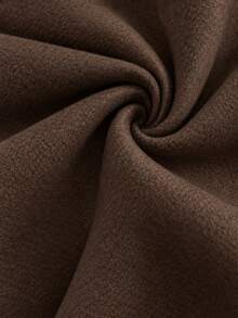 SHEIN Plus Size Women Casual Chocolate Brown Solid Color Long Sleeve Midi Length Double-Breasted Overcoat - Chocolate Brown - View 7