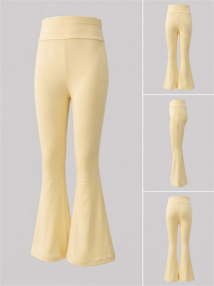 SHEIN Elladie kids Tween Girls Autumn Tops Solid Color Long Sleeve T-Shirt And Pants Set, Casual 80s, Minimalist, Loose, Knit, Back To School, Flare Student Pastel - Yellow - View 8