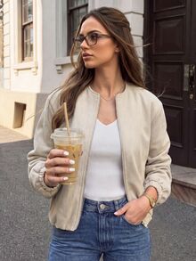 SHEIN Fashionable Casual Versatile Long Sleeve Zip-Up Jacket - Apricot - View 4