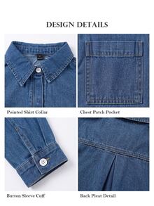 ELLERISSA Medium Wash Denim Swing Dress Long Sleeve Collared Button Front Shirt Dress - Medium Wash - View 6