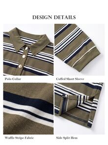 ELLERISSA Multicolor Striped Collared Long Sleeve Button Placket Mini Polo Dress - Multicolor - View 6