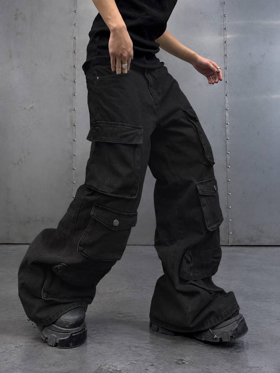 Manfinity EMRG Men's Fashionable Casual Workwear Denim Jeans With Multiple Pockets - Black - View 1