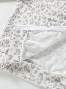 SHEIN 少女休閒豹紋連帽拉鍊外套，長袖寬鬆復古夾克，日常百搭秋季服飾，萬聖節穿搭 - 灰色 - 查看 7