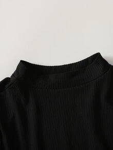 SHEIN Tween女孩秋冬針織拼接豹紋花卉長袖收腰休閒日常百搭洋裝 - 黑色 - 查看 10