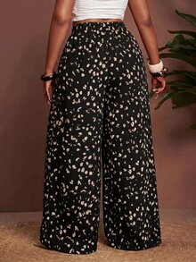 Veslaya Plus-Size Women's Abstract Print Loose Wide Leg Pants, Elegant Traditional Greek Goddess Boho Autumn Holiday Beach Formal Vacation, Casual Daily Black - Multicolor - View 3