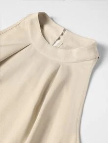 Easura Plus Size Women's New Elegant Commute Minimalist Casual Sleeveless Top And Straight Leg Pants 2 Pieces Set, Apricot Long Pants, Fashionable Versatile Commute Pants Set, Autumn/Winter Innerwear Set, Summer Commute Set - Khaki - View 10