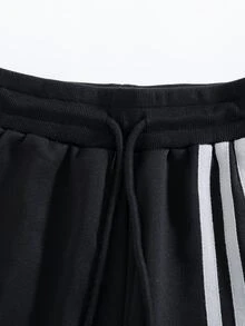 SHEIN 青少年女孩黑色側條紋抽繩腰寬鬆喇叭運動長褲，黑白條紋設計，適合春夏秋冬、學校、日常穿著、運動及秋季穿搭，聖誕與萬聖節熱銷款 - 黑色 - 查看 9
