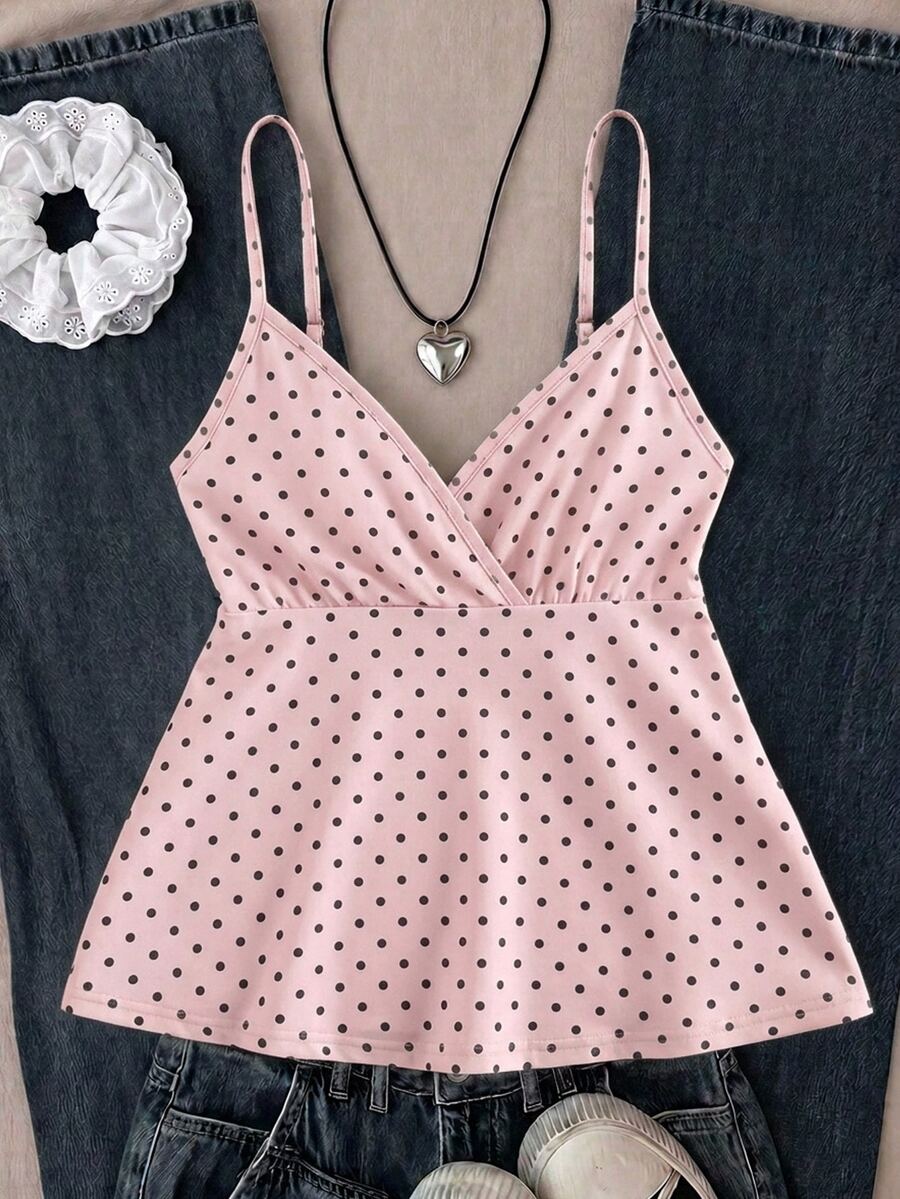 SHEIN Teen Girl Polka Dot Casual Versatile Daily Wear Camisole Top - Multicolor - View 1