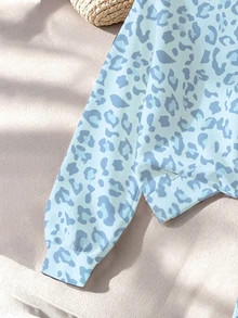SHEIN Setelan Sweatshirt Motif Leopard dan Celana Panjang Lebar untuk Anak Perempuan Remaja, Warna Biru Muda, Nyaman dan Santai (1 Set) Musim Gugur/Musim Dingin - MultiWarna - View 6