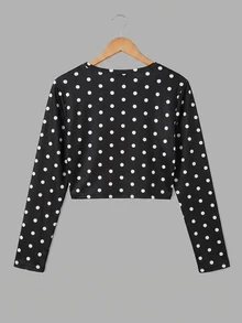 SHEIN Girlism Teen Girl Knit Solid Color Cropped Casual Streetwear Long Sleeve Open Front Autumn Jacket Thicken - Black - View 2