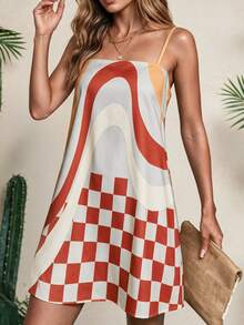 RIVANDRE Women's Fashion Plaid Cami Dress, Suitable For Beach Vacation - Multicolor - View 3