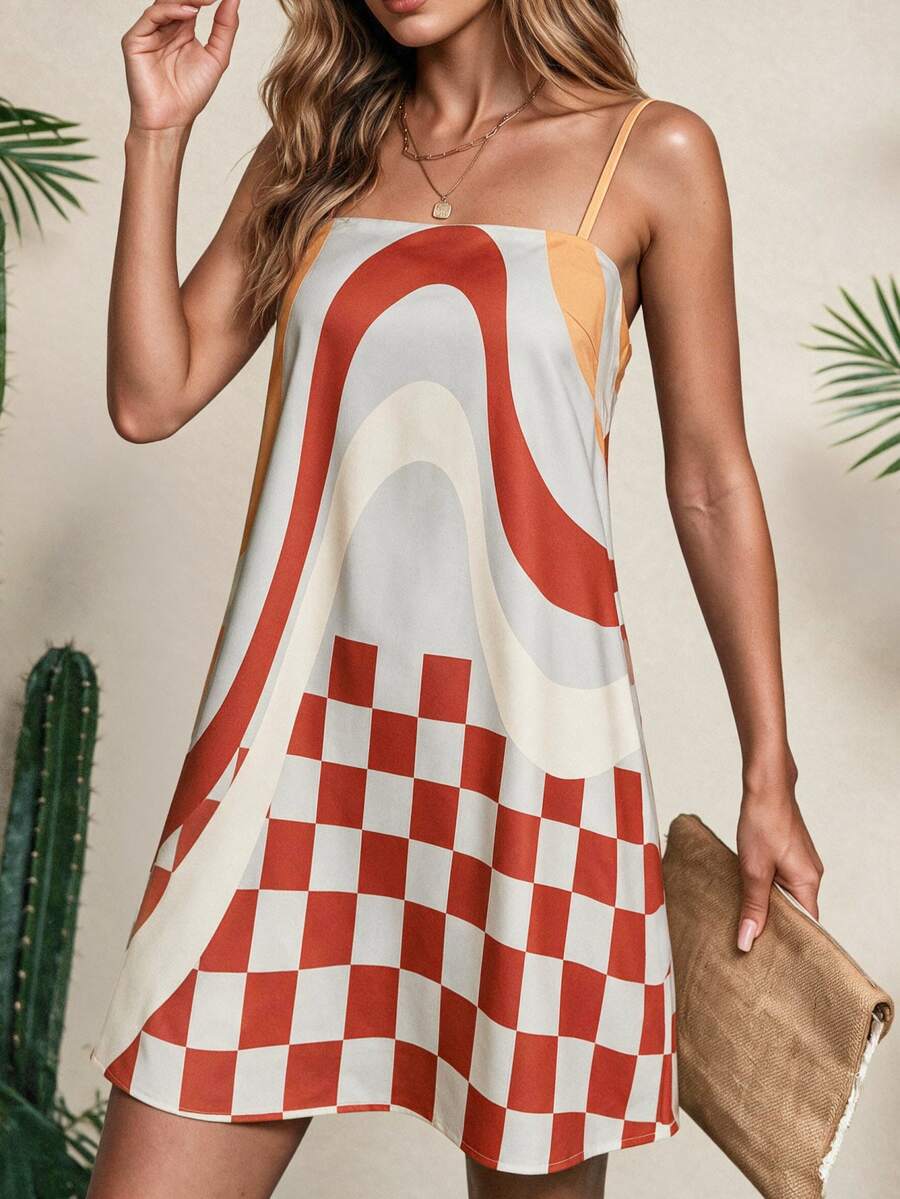 Vaclyn Women's Fashion Plaid Cami Dress, Suitable For Beach Vacation - Multicolor - View 1