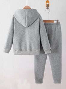 SHEIN 小男孩白色連帽衛衣運動長褲套裝 BRUH 英文字母印花休閒運動套裝 戶外日常穿著 生日洗禮秋季 - 灰色 - 查看 2