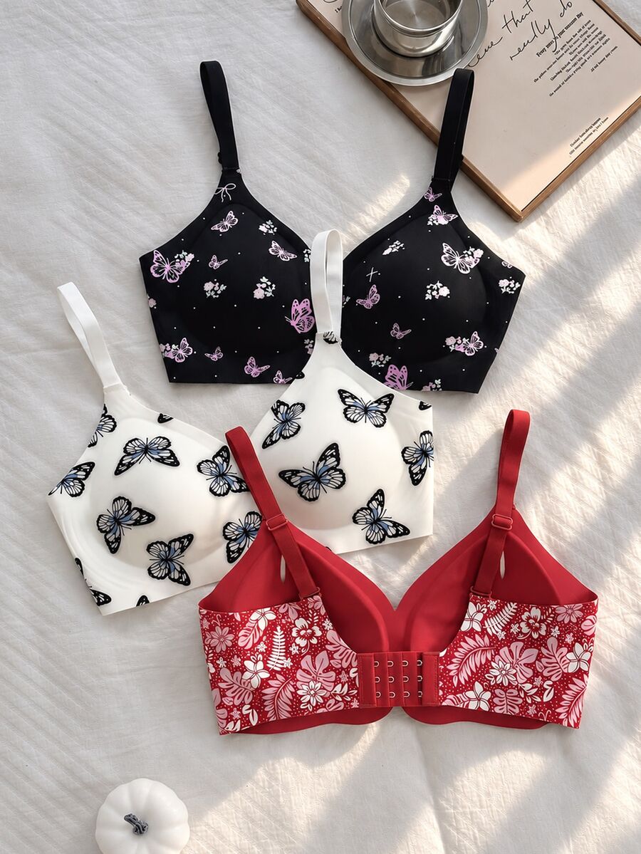 SHEIN 舒適印花無縫女款內衣套裝 3件組 - 彩色 - 查看 1