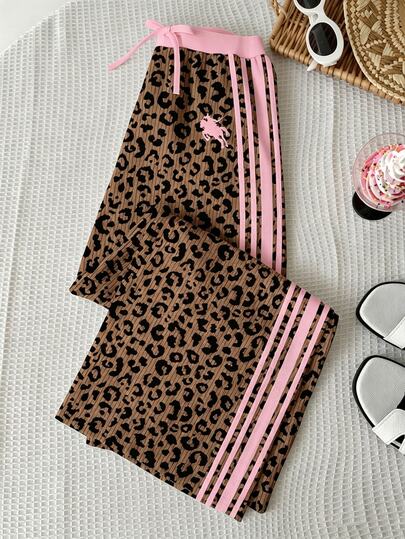 1 Random Piece, Vintage Leopard Print Sports Colorblock Striped Print, Equestrian Horse, Tween Girl Casual Minimalist Comfortable Mid-Waist Straight Leg Versatile Long Pants