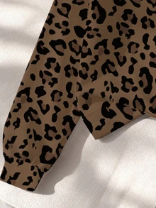 SHEIN Tween Girls Leopard Print Sweatshirt & Wide Leg Pants Set, Brown Black Cozy Casual Outfit, Fall Winter, 2 Pieces - Multicolor - View 6