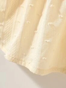 SHEIN 女嬰優雅甜美刺繡荷葉領提花無袖薄款洋裝 柔和色系夏季可愛新生兒服裝 適用派對拍照 0-1歲 - 米色 - 查看 5