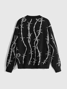 ROMWE Dark Gothic Halloween Thorn Jacquard Loose Open Front Cardigan - Black - View 9
