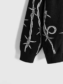 ROMWE Dark Gothic Halloween Thorn Jacquard Loose Open Front Cardigan - Black - View 8