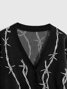 ROMWE Dark Gothic Halloween Thorn Jacquard Loose Open Front Cardigan - Black - View 10