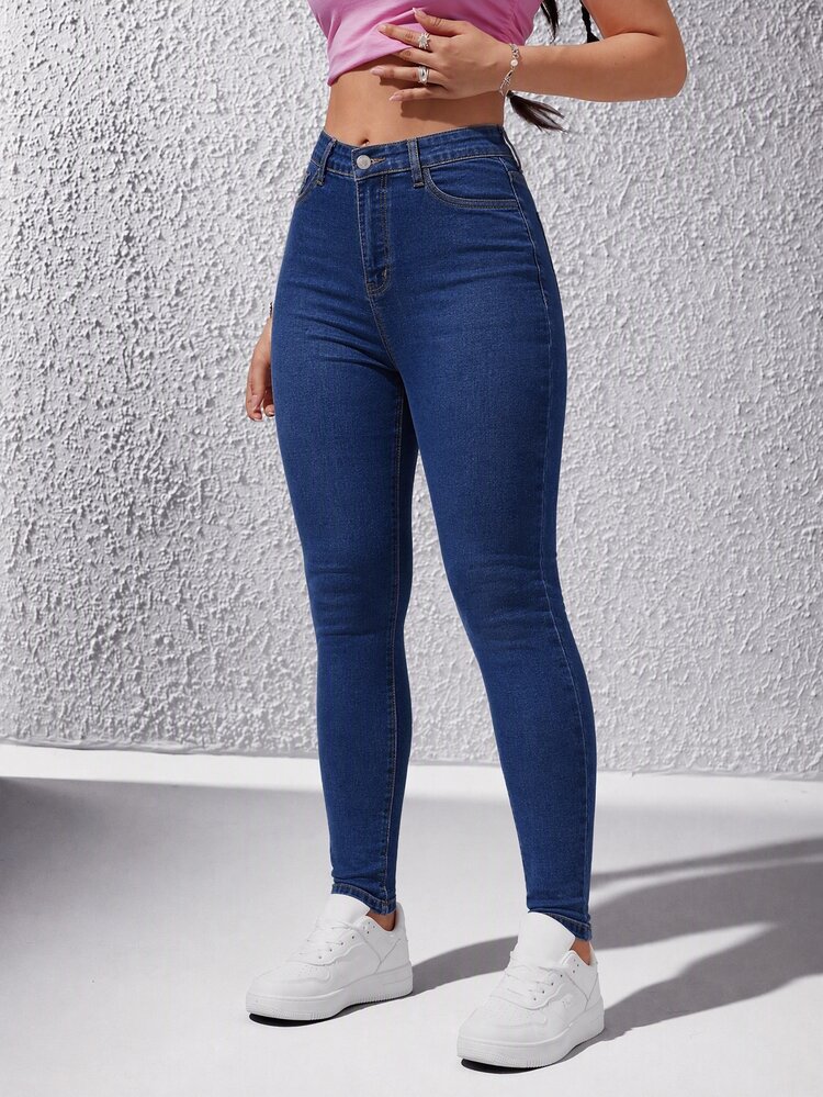 Flexra Women's Casual Daily Denim Jeans With Pockets And Buttons - Dark Wash - View 5