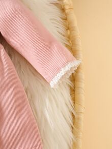 SHEIN Newborn Baby Girls 0-9M Long Sleeve Dress+Socks Set,Light Pink,Spring,Cute Plush Rabbit Embroidery Soft Fleece Dress With Lace Trim,Autumn/Winter Gift - Pink - View 7