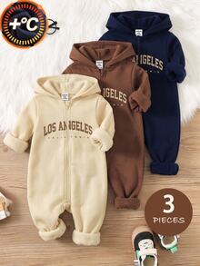 LMoss Kids Baby Boy Knit Solid Color Letter Pattern Hooded Casual Romper 3pcs -Piece Set - Multicolor - View 1