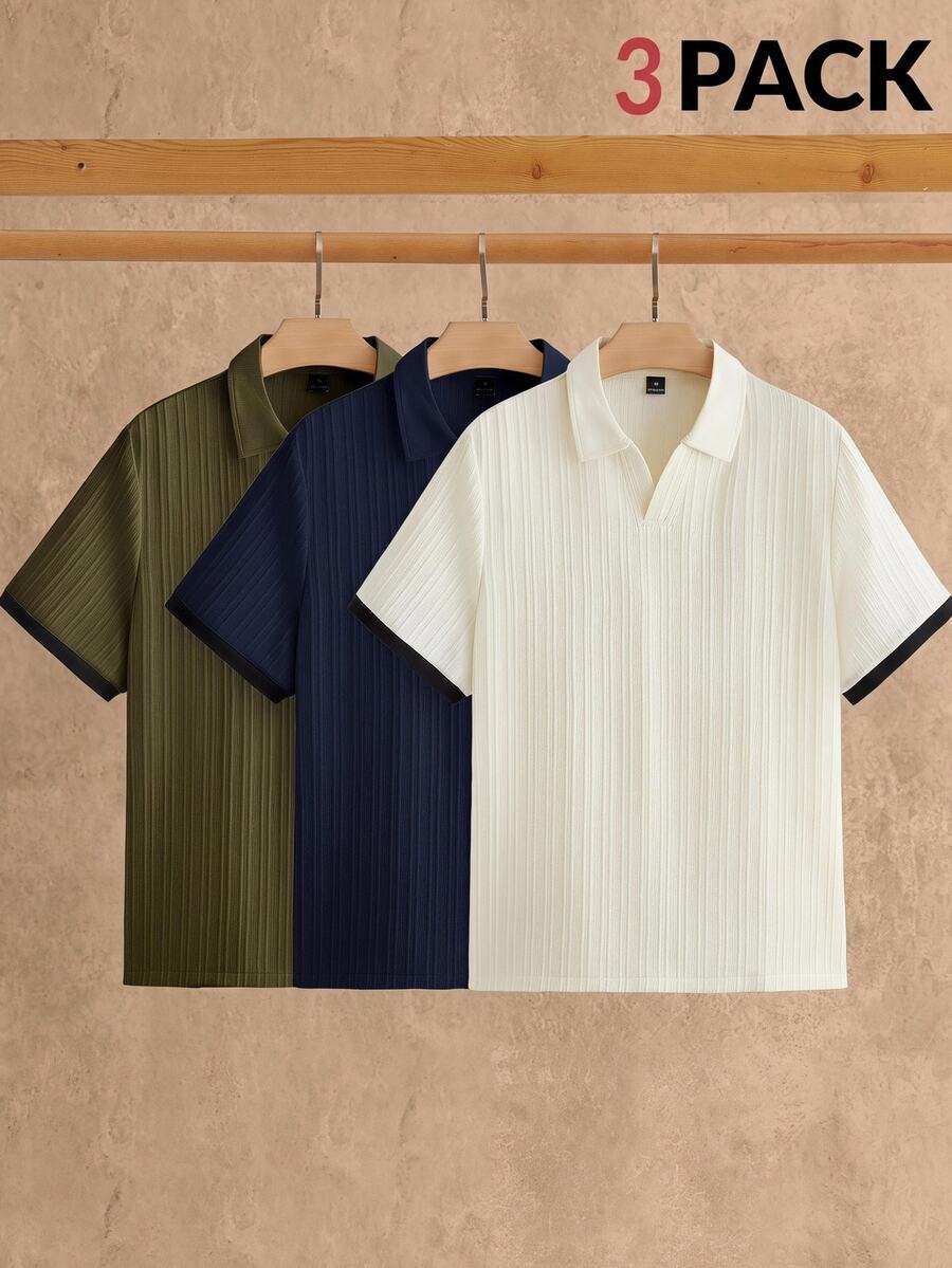HIMLAND 3pcs Pack Men's Minimalist Ice Silk Feel Short Sleeve Polo Shirts, Summer Halloween Winter Party Autumn - Multicolor - View 1