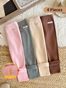 SHEIN 4PCS Baby Girl Letter Print Thermal Lined Casual Winter Pants - Multicolor - View 1