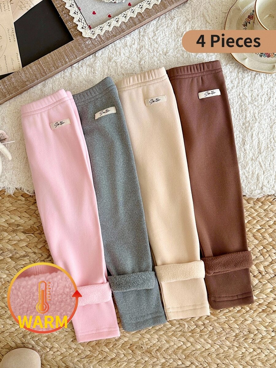 SHEIN 4PCS Baby Girl Letter Print Thermal Lined Casual Winter Pants - Multicolor - View 1