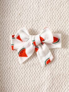 SHEIN 2pcs Newborn Baby Girl Bodysuit Premium Watermelon Fruit Print Cotton Muslin Short Sleeve Flutter Sleeve Regular Summer Essential Bodysuit With Headband - Red - View 9
