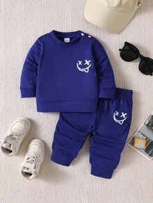 SHEIN Playful Pals 2件組男嬰休閒多色條紋襯衫與牛仔褲套裝 秋季返校穿搭 - 藍色 - 查看 3
