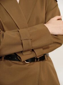 Aveloria Modichic Women's Loose Waist Belt Shades Of Brown Draped Drop Shoulder Double-Breasted Blazer Office Business Summer Casual - Coffee Brown - View 1