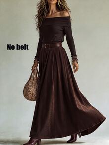 SHEIN Women's Fashion Commute Autumn/Winter 2 Pieces Set, Square Neck Top And Skirt Outfit, Brown, Suitable For Going Out And Office Wear Women's Set - Brown - View 7