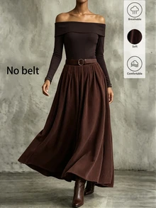 SHEIN Women's Fashion Commute Autumn/Winter 2 Pieces Set, Square Neck Top And Skirt Outfit, Brown, Suitable For Going Out And Office Wear Women's Set - Brown - View 5